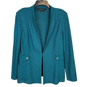 Ming Wang Cardigan Teal Textured Tailored Fit Knit Jacket Blazer